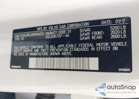 2017 Volvo S90 T6 Inscription из США, поврежденный, VIN YV1A22ML6H1014225